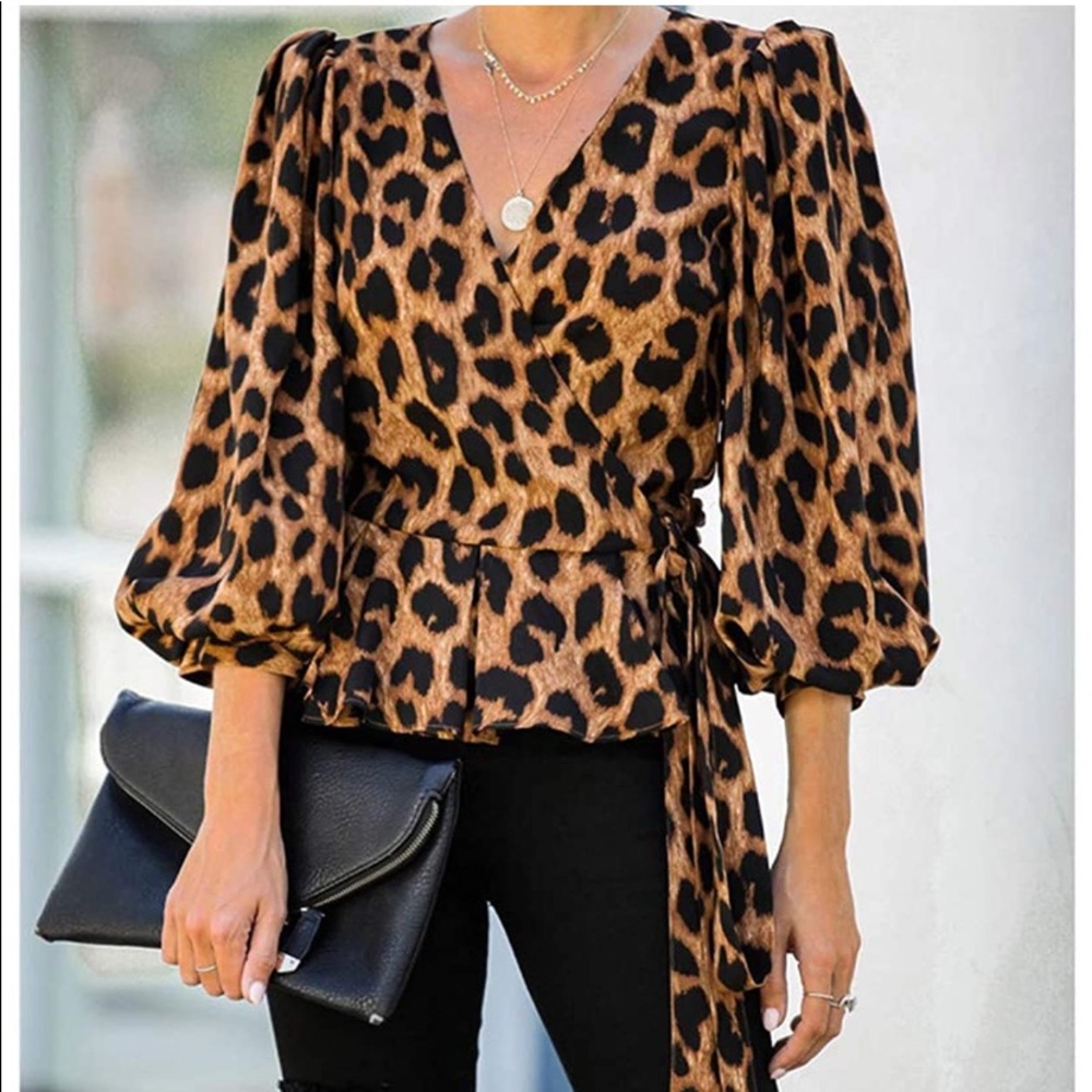 LIZZY Leopard Print Wrap Blouse